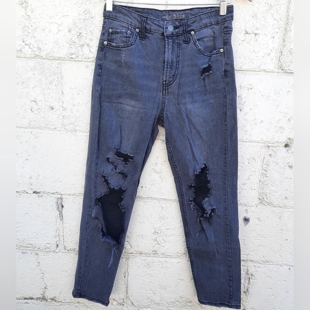 Wild Fable High Rise Mom Jeans Destroyed Stone Wash black size 0
